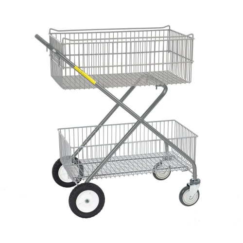 R&B Wire Foldable Double Basket Office Utility Mail Cart